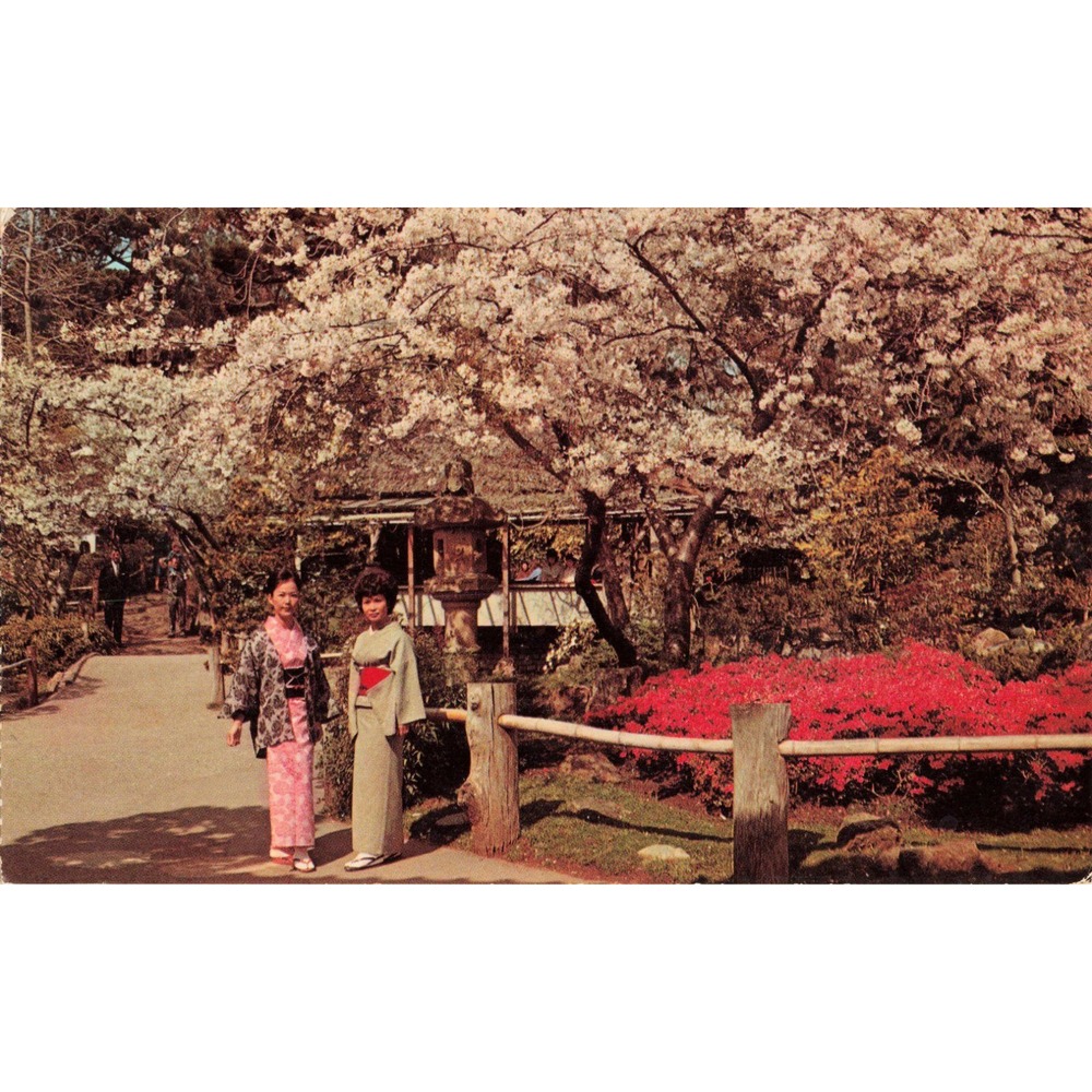 Vintage 1971 Japanese Tea Garden Golden Gate Park San Francisco Postcard Kimono - Picture 1 of 2